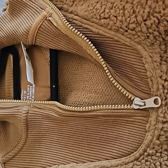 Aerie,NWT,Sherpa Fleece 1/4 Zip Pullover Teddy Sweater Long Sleeve Brown Size XS - Picture 10 of 12